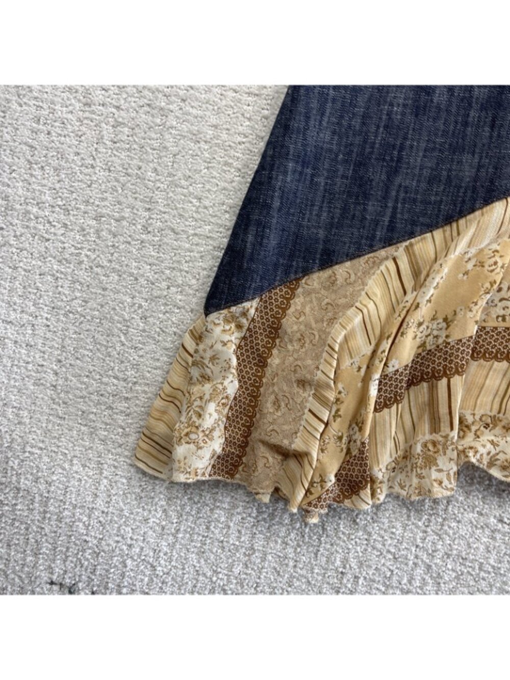 Y2K Escandelle Paris Boho Patchwork Skirt Midi Festival Denim Floral Cottagecore - Picture 3 of 9